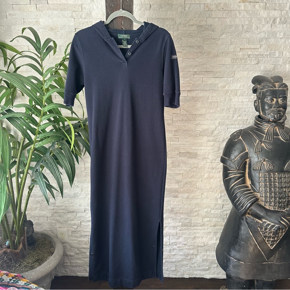 Lauren Ralph Lauren Vintage Navy Blue Maxi Hooded Sport Nautical Dress Size M